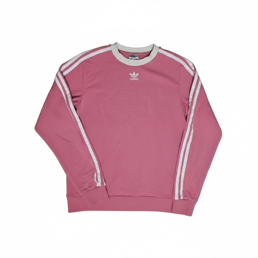 Adidas Pink Crewneck Sweater with White Stripes